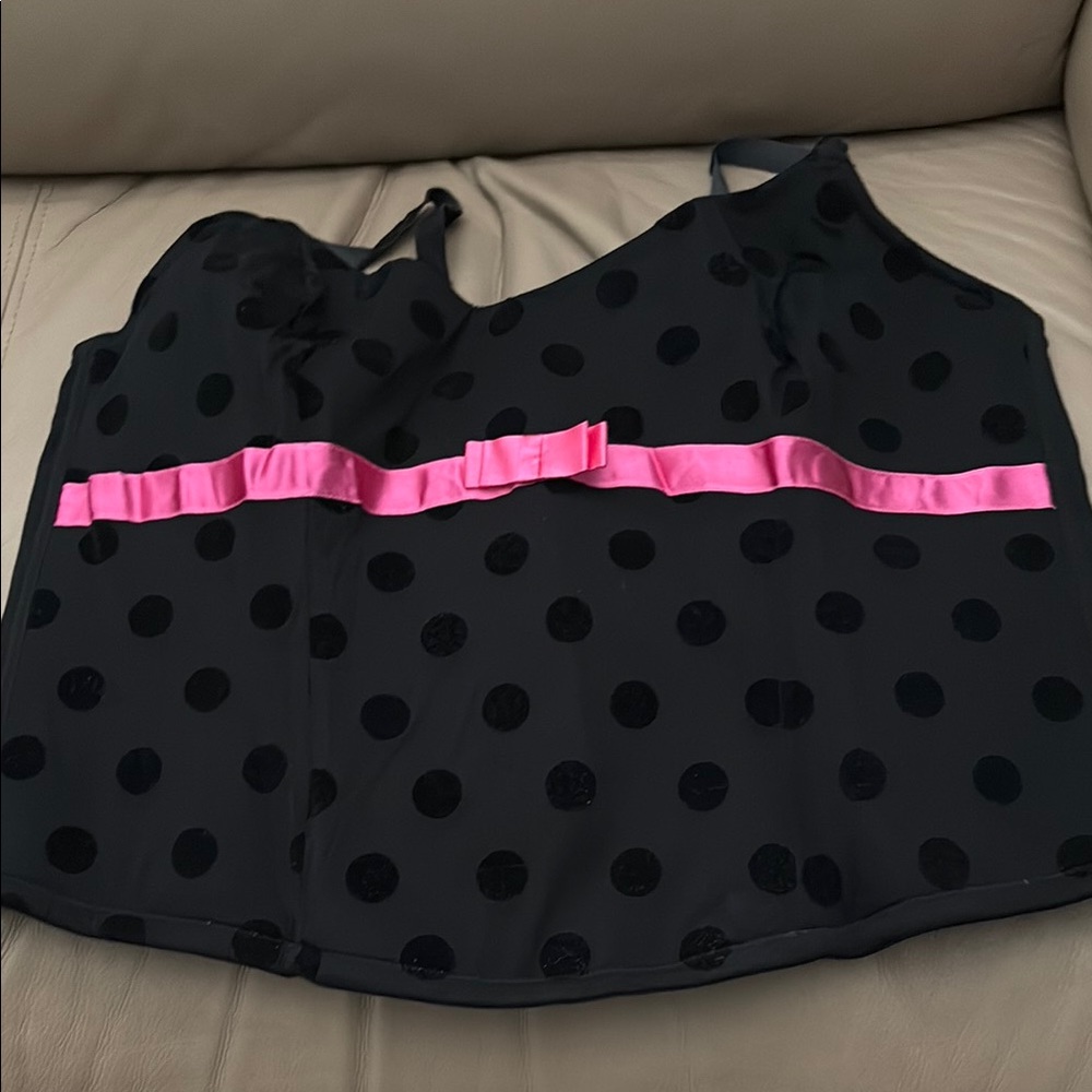 Black Polka Dot Corset with Pink Ribbon